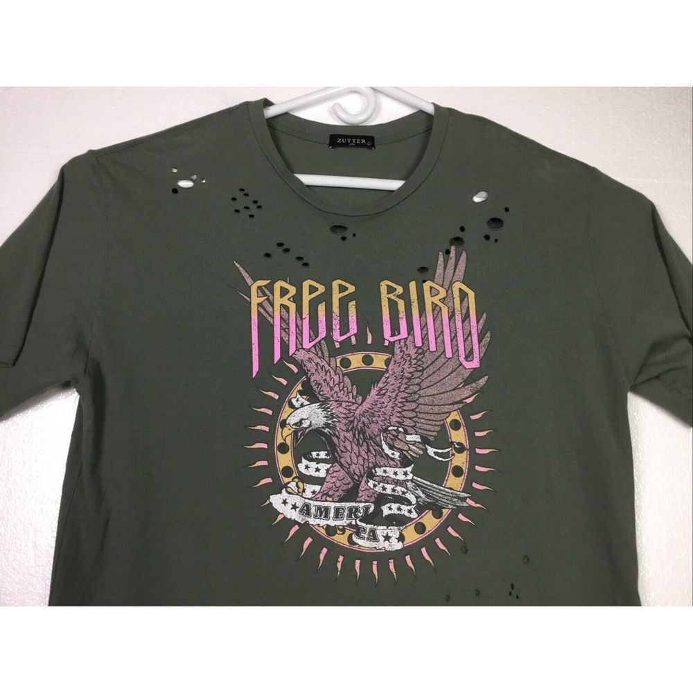 Free Bird Lynyrd Skynyrd T Shirt Mens Sz M Green‎ distressed Rock Band Y2K